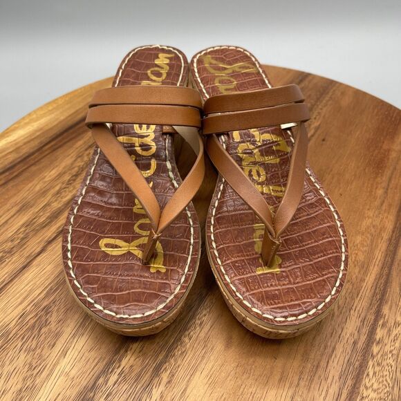 Sam Edelman Rasha Womens Size 7.5 M Brown Strap Wedge Sandals Shoes Cork Wedge - Picture 2 of 7